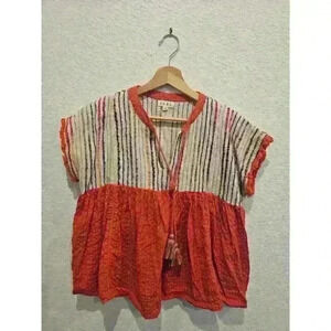THML Clementine Embroidered Striped Tassel Top SZ small